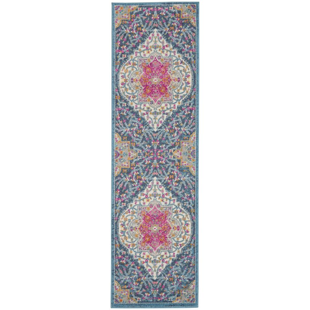 2’ x 6’ Blue and Pink Medallion Runner Rug Multicolor. Picture 1