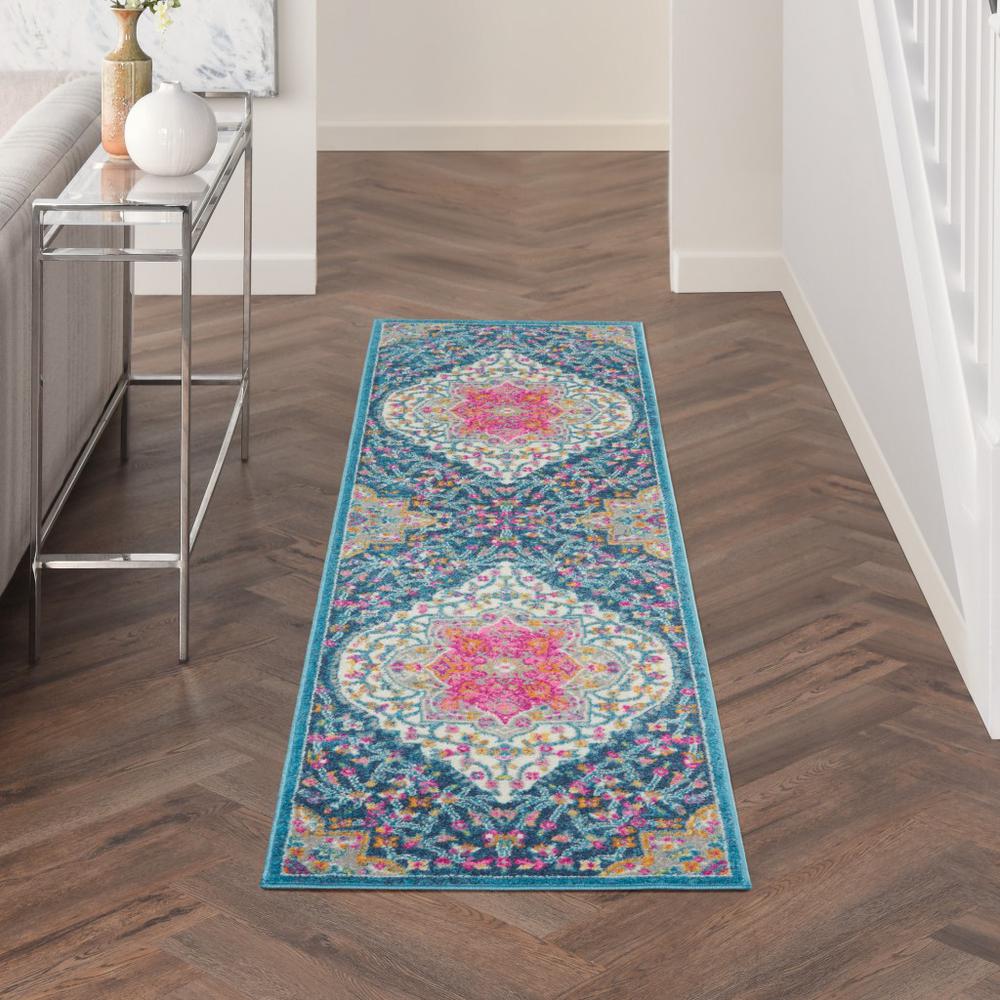 2’ x 6’ Blue and Pink Medallion Runner Rug Multicolor. Picture 4