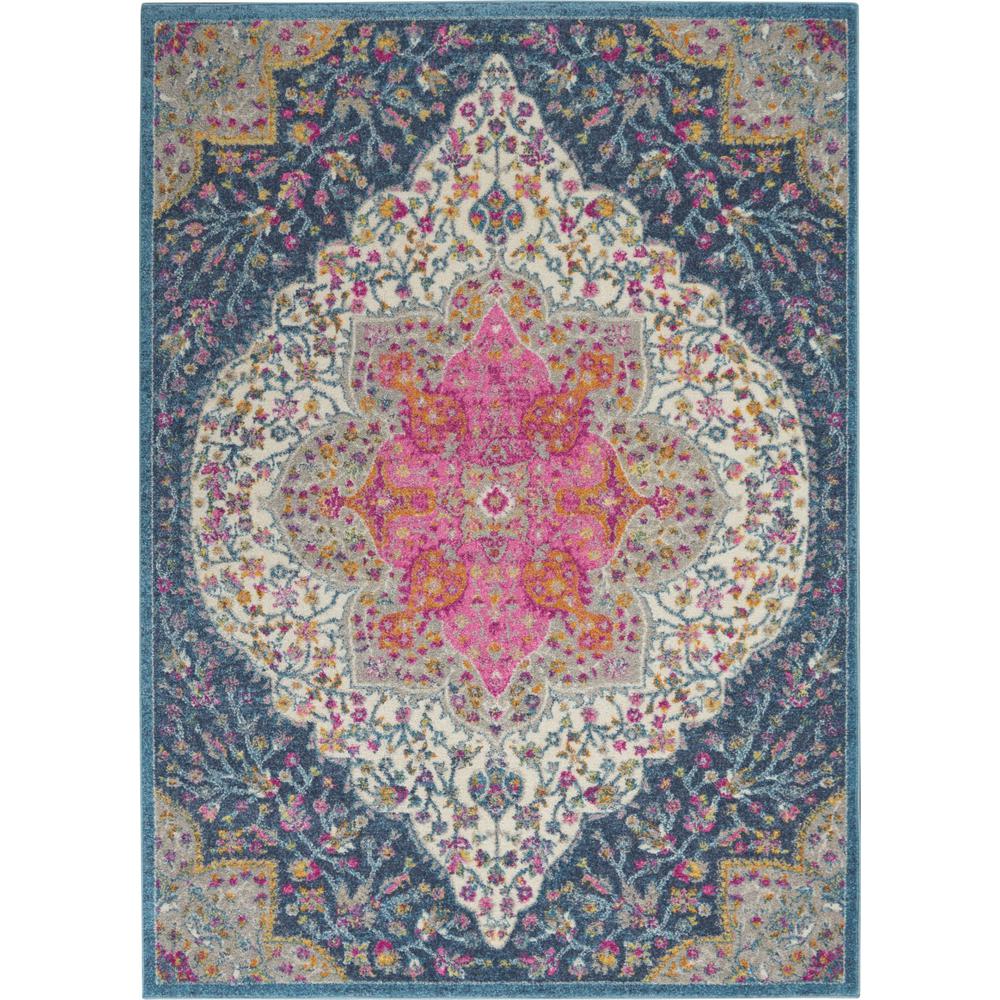 4’ x 6’ Blue and Pink Medallion Area Rug Multicolor. Picture 1