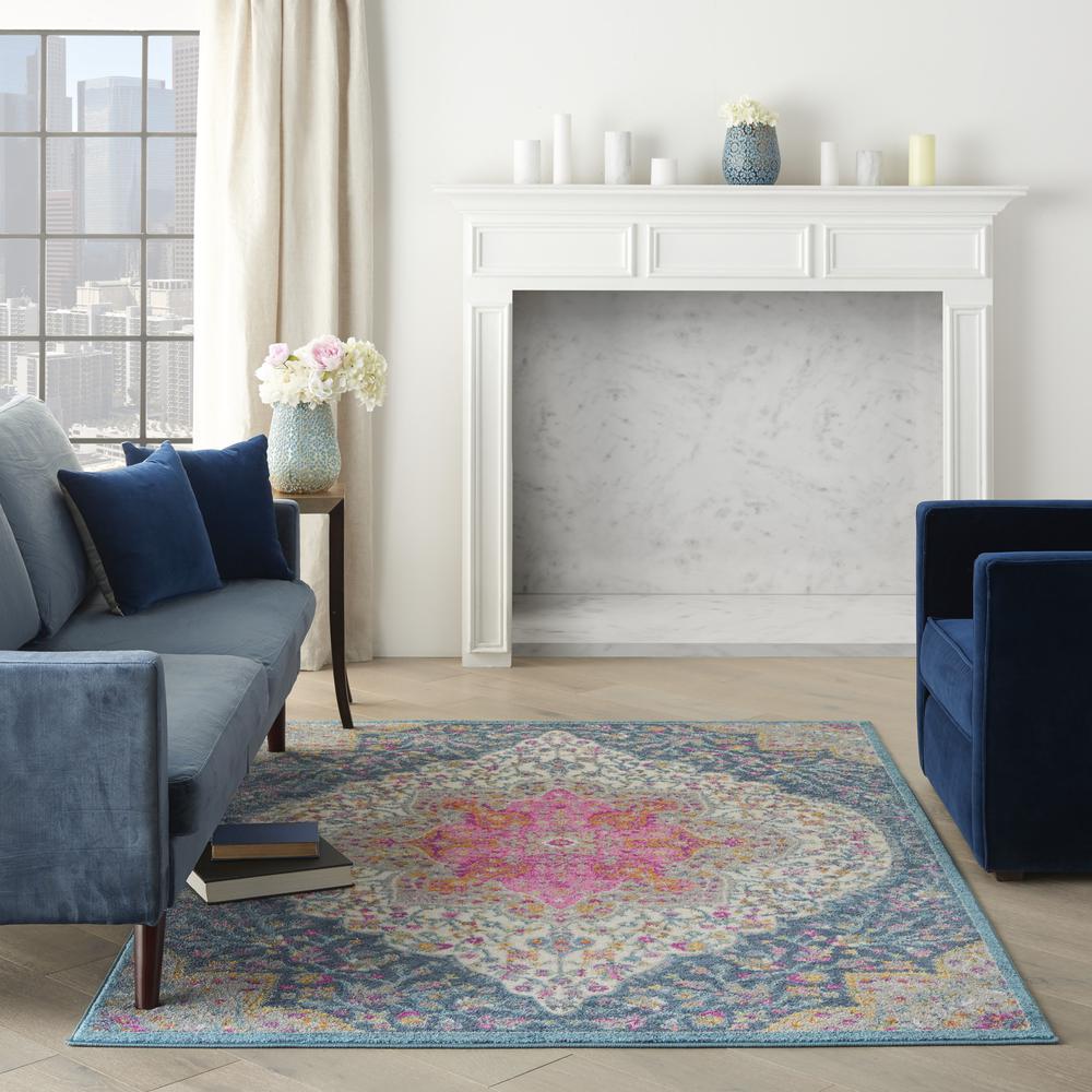 4’ x 6’ Blue and Pink Medallion Area Rug Multicolor. Picture 4