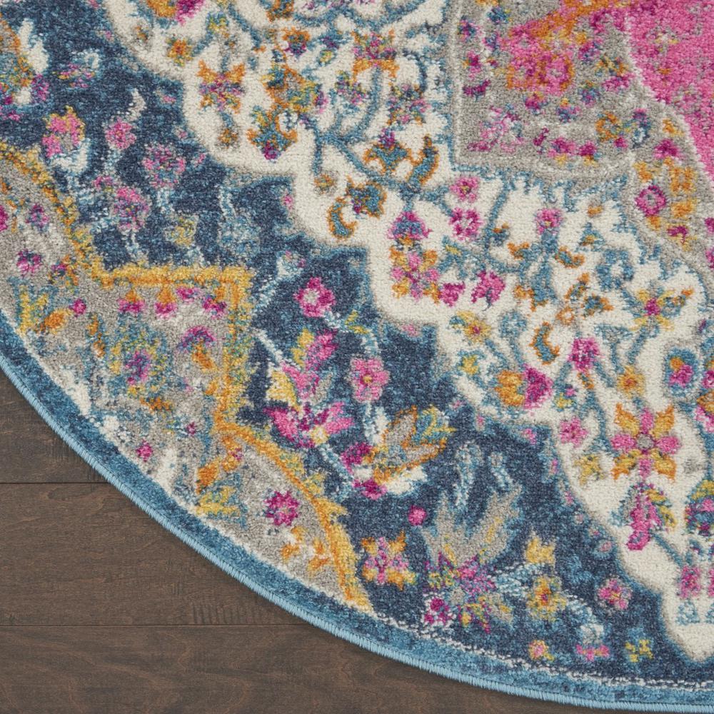 5’ Round Blue and Pink Medallion Area Rug Multicolor. Picture 2
