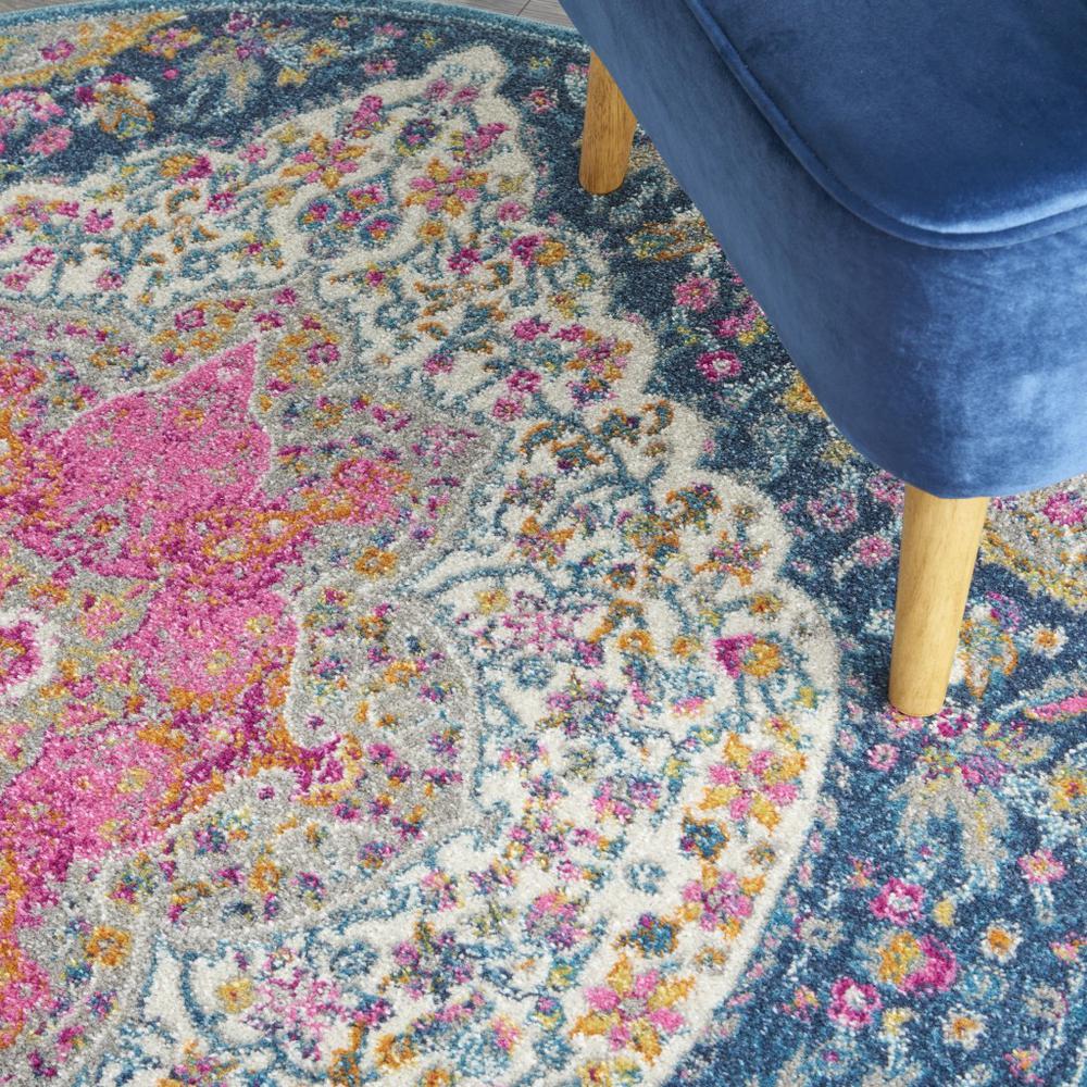 5’ Round Blue and Pink Medallion Area Rug Multicolor. Picture 5