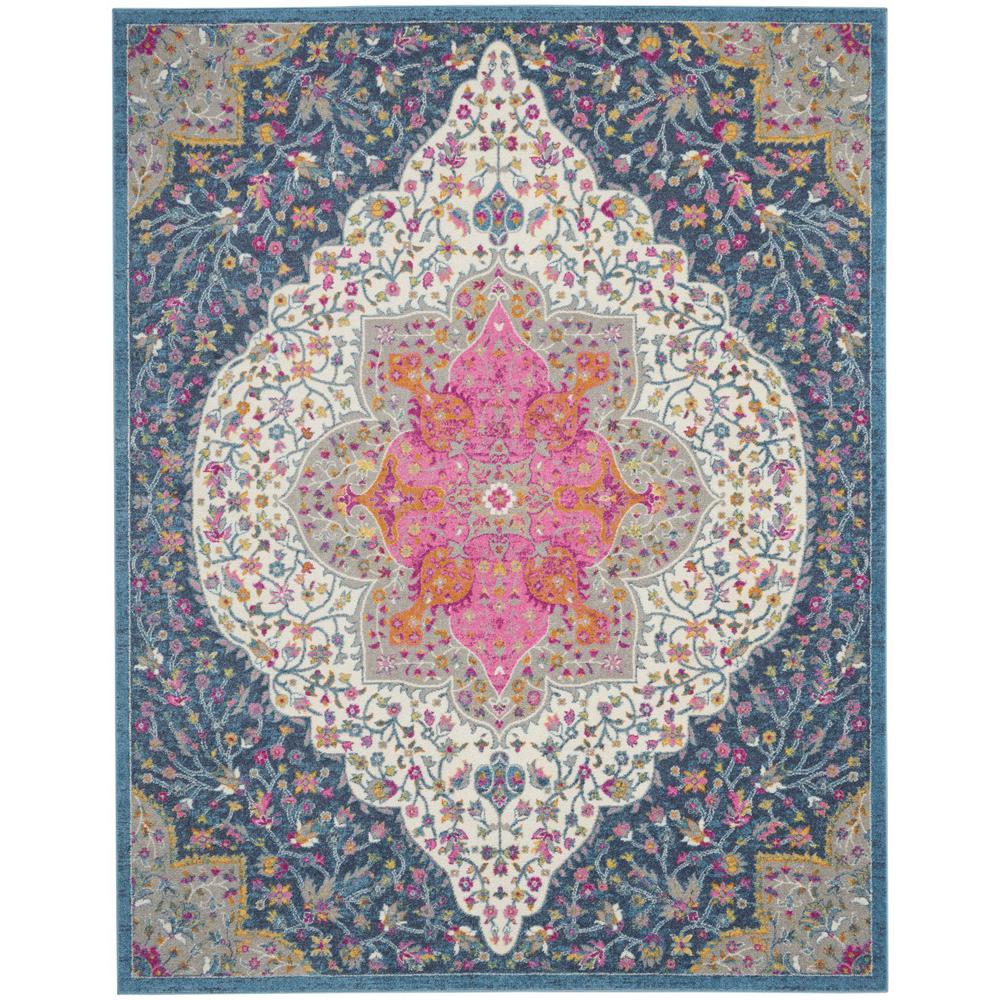 8’ x 10’ Blue and Pink Medallion Area Rug Multicolor. Picture 1