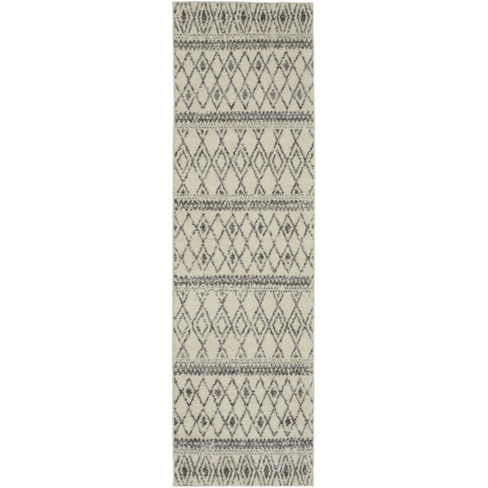 2’ x 8’ Ivory and Gray Berber Pattern Runner Rug Ivory/Grey. Picture 1