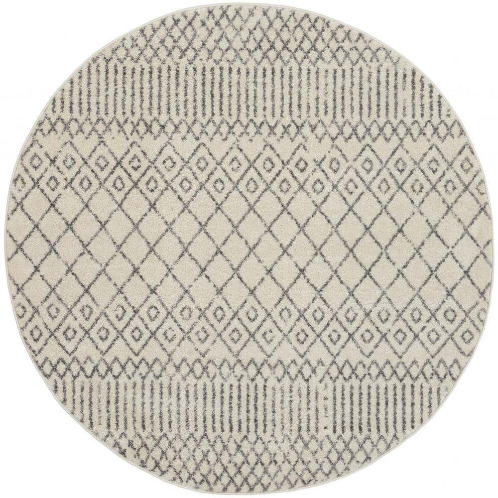 4’ Round Ivory and Gray Geometric Area Rug Ivory/Grey. Picture 1