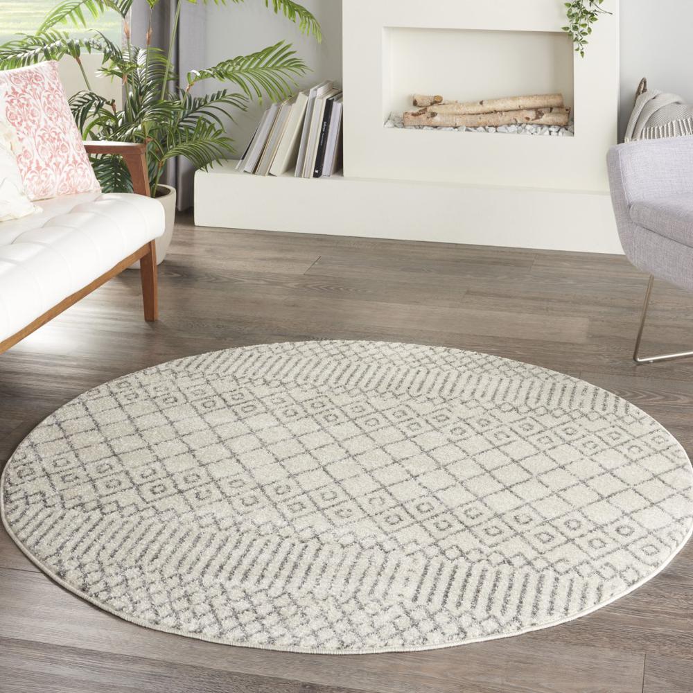 4’ Round Ivory and Gray Geometric Area Rug Ivory/Grey. Picture 2