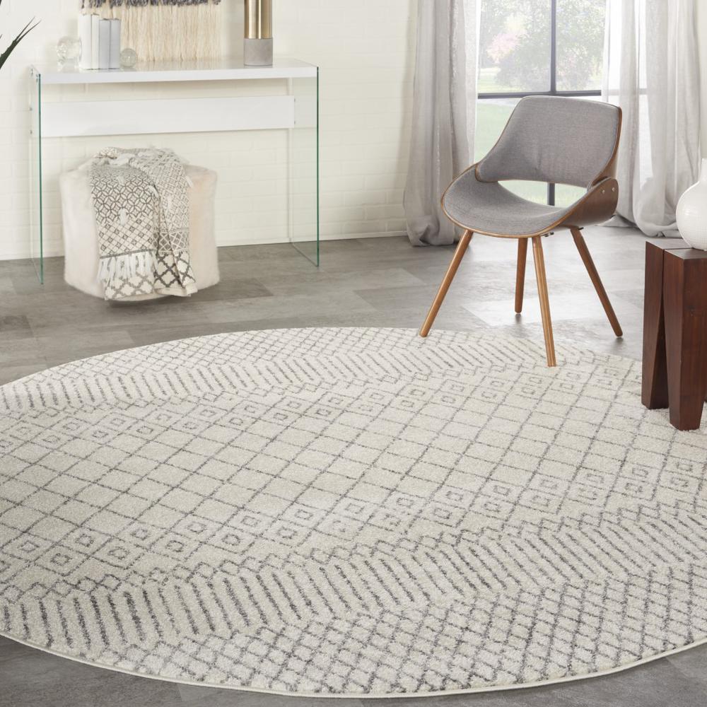 8’ Round Ivory and Gray Geometric Area Rug Ivory/Grey. Picture 2