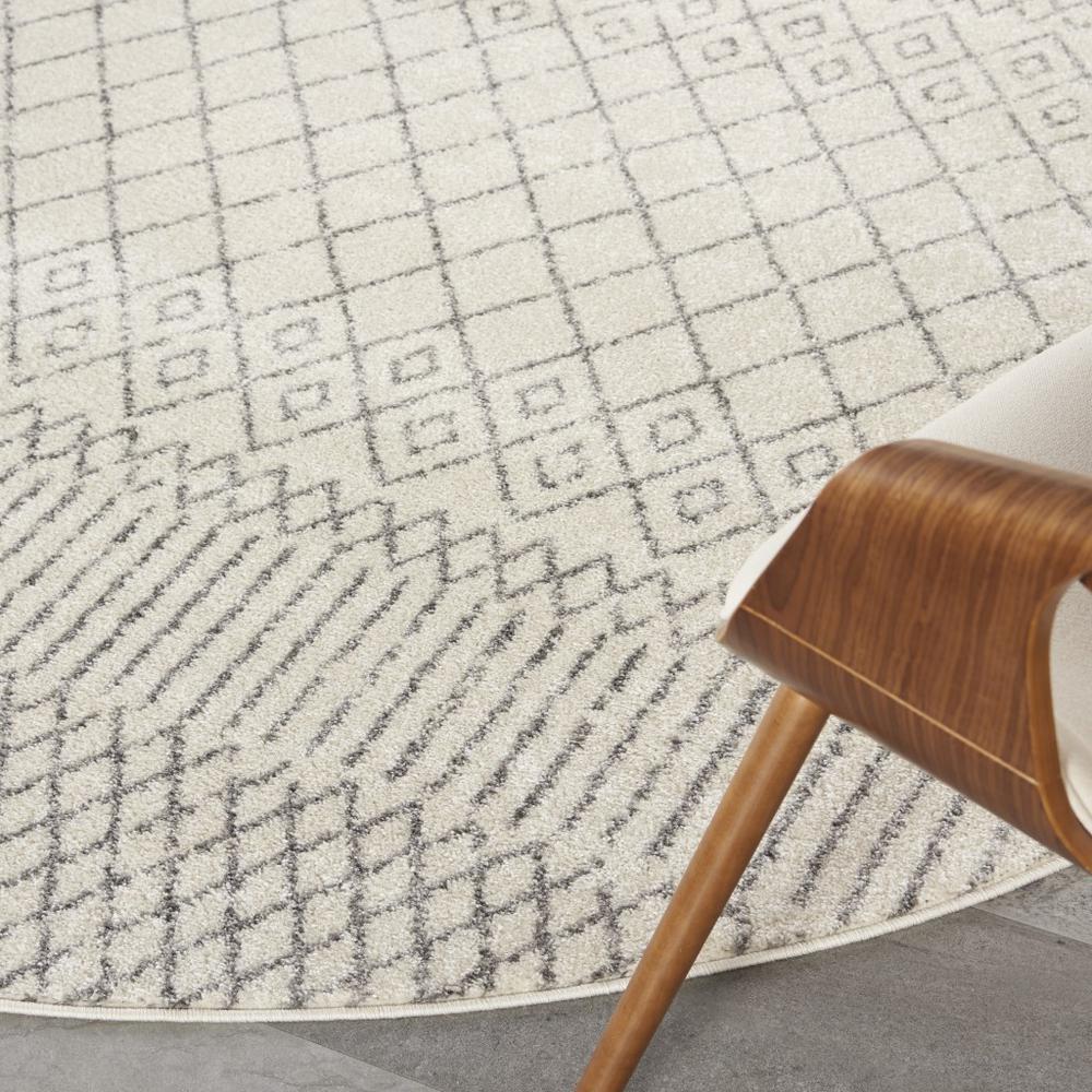 8’ Round Ivory and Gray Geometric Area Rug Ivory/Grey. Picture 8