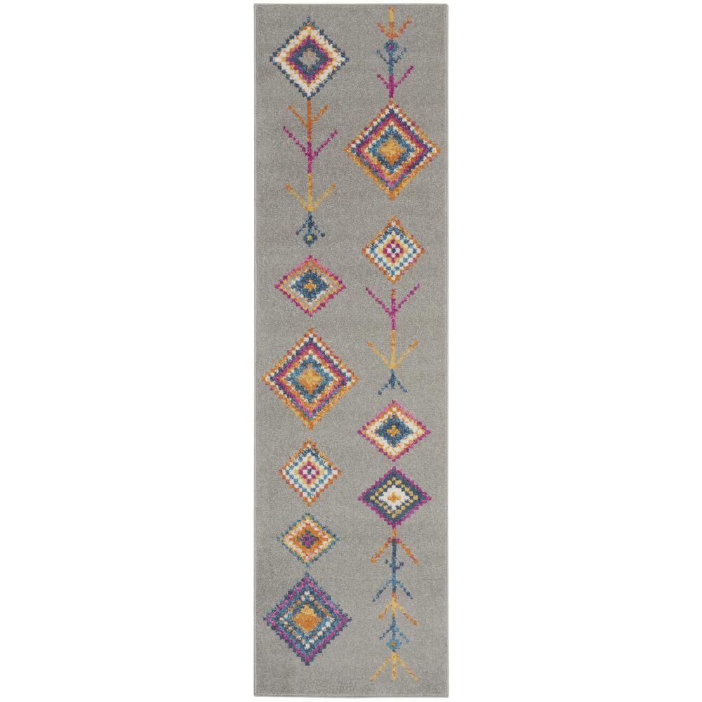 2’ x 8’ Gray and Multicolor Geometric Runner Rug - 385794. Picture 1