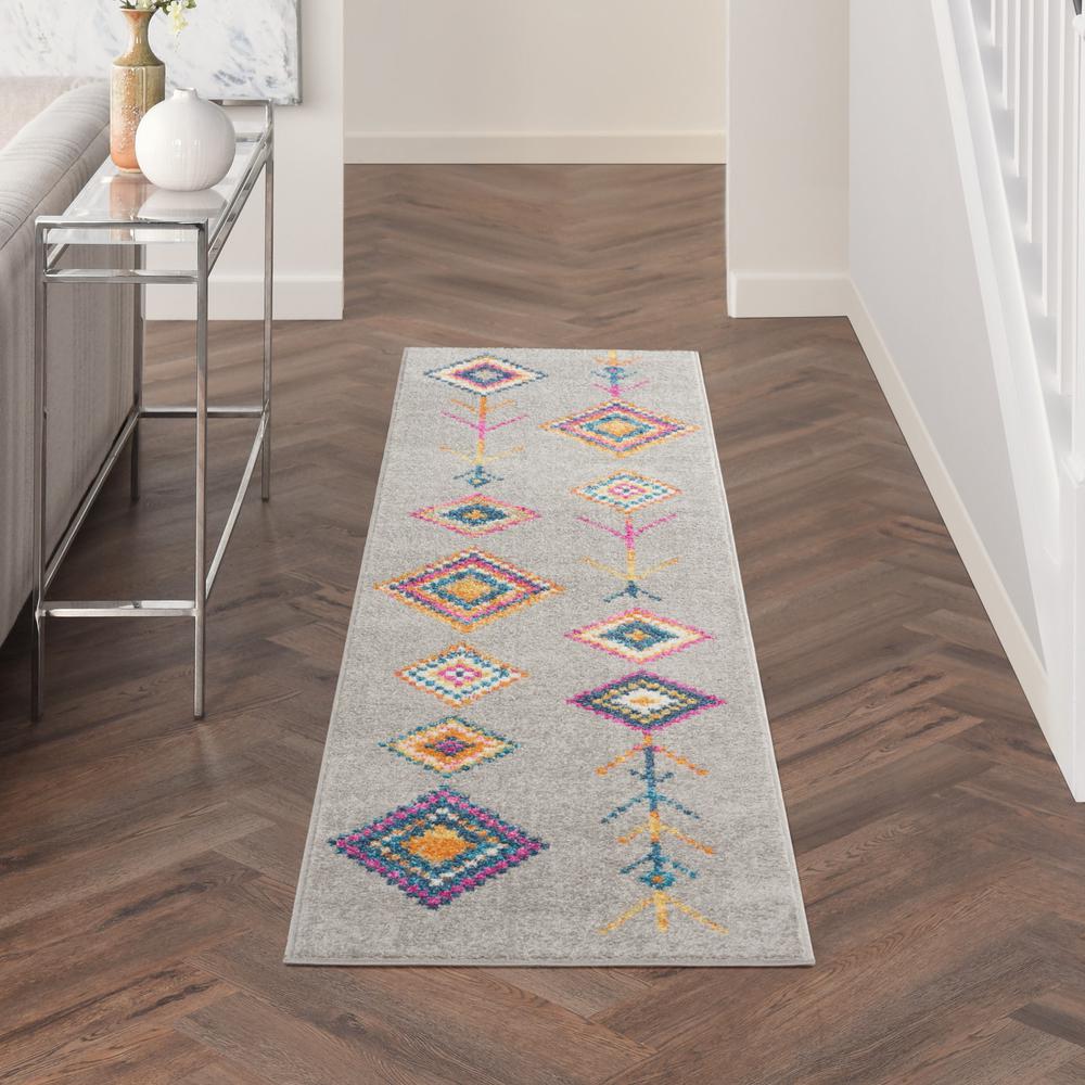 2’ x 8’ Gray and Multicolor Geometric Runner Rug - 385794. Picture 4