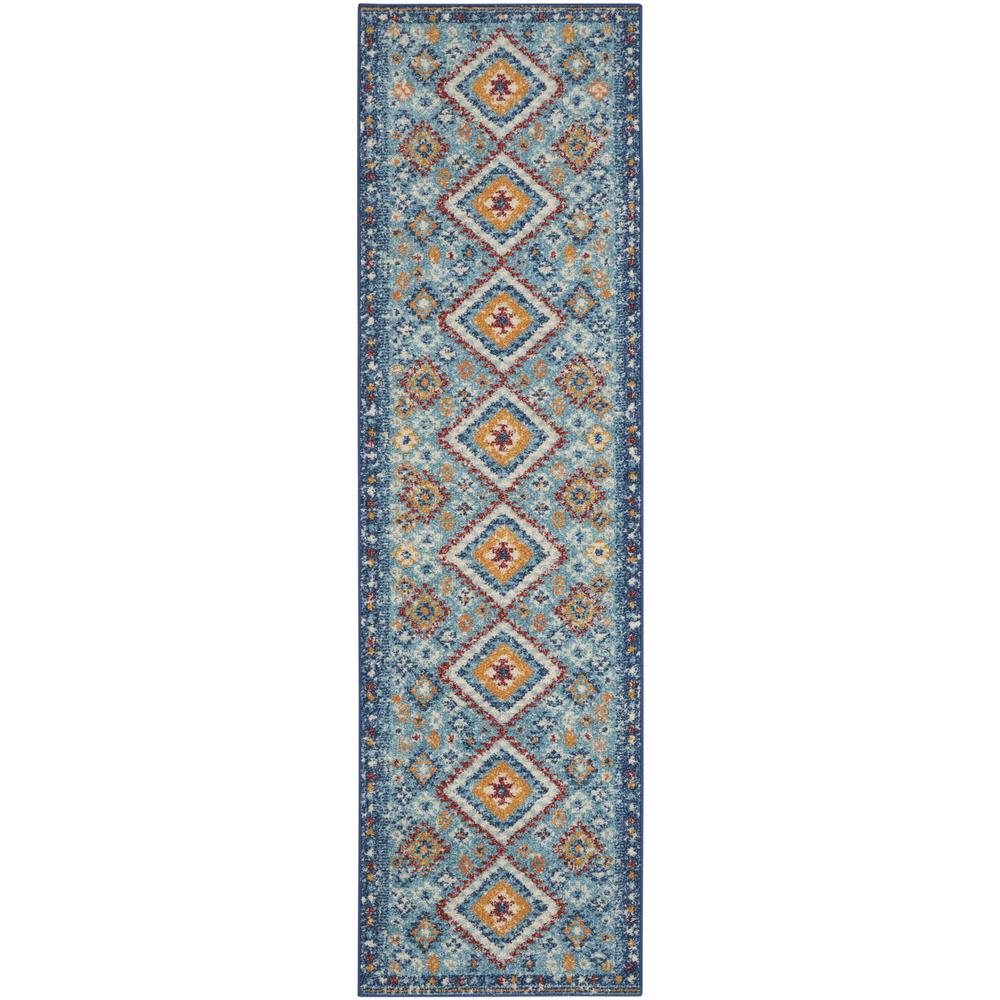 2’ x 8’ Blue and Multi Diamonds Runner Rug - 385807. Picture 1