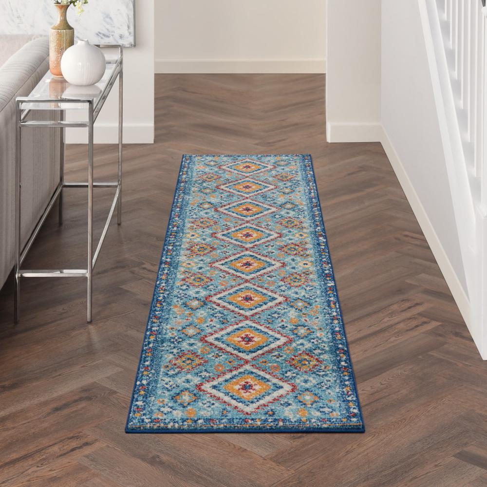 2’ x 8’ Blue and Multi Diamonds Runner Rug - 385807. Picture 2