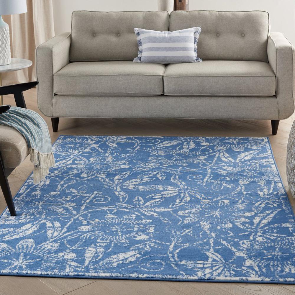4’ x 6’ Blue and Ivory Floral Vines Area Rug Blue. Picture 3