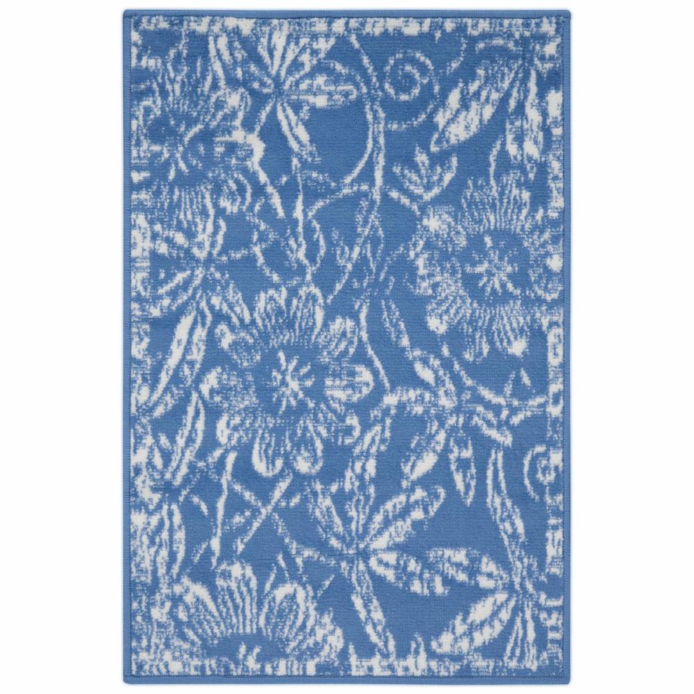 5’ x 7’ Blue and Ivory Floral Vines Area Rug Blue. Picture 4