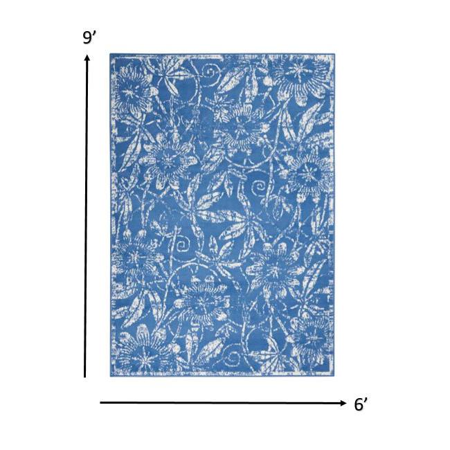 6’ x 9’ Blue and Ivory Floral Vines Area Rug Blue. Picture 1
