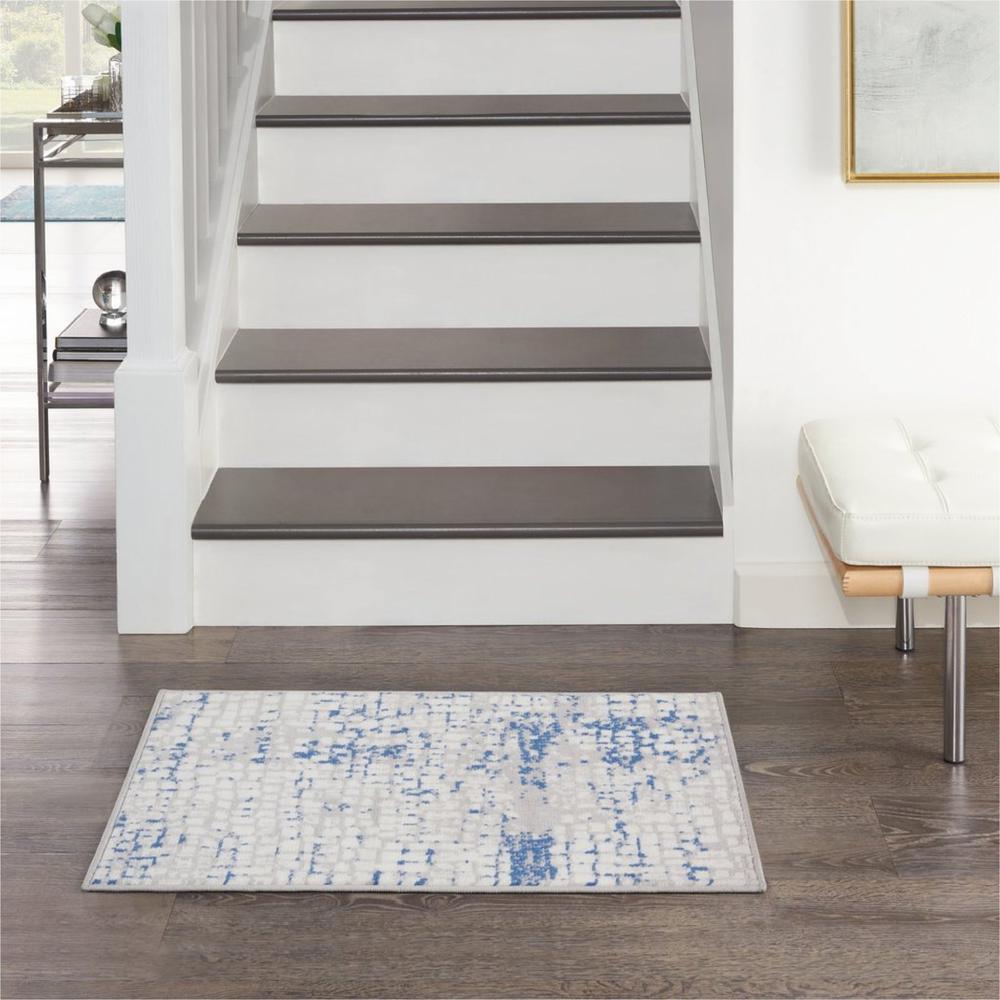 4’ x 6’ Gray and Blue Abstract Grids Area Rug Grey Blue. Picture 6
