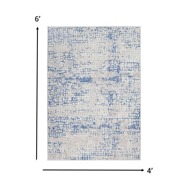 4’ x 6’ Gray and Blue Abstract Grids Area Rug Grey Blue. Picture 1