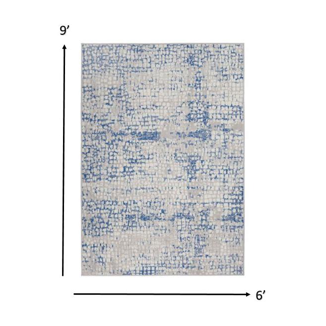 6’ x 9’ Gray and Blue Abstract Grids Area Rug Grey Blue. Picture 1