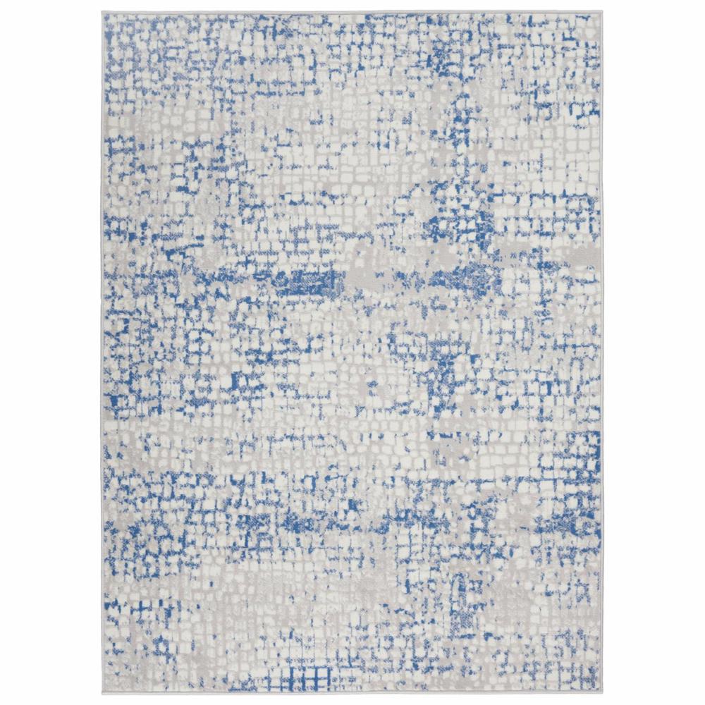 6’ x 9’ Gray and Blue Abstract Grids Area Rug Grey Blue. Picture 4