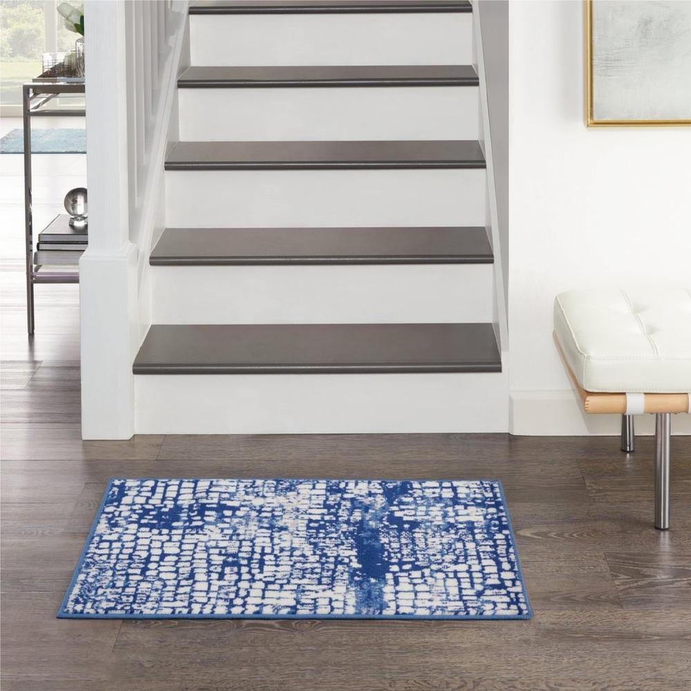 4’ x 6’ Ivory and Navy Abstract Grids Area Rug Ivory Navy. Picture 6