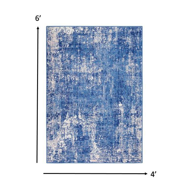 4’ x 6’ Blue and Ivory Abstract Splash Area Rug Blue Ivory. Picture 6