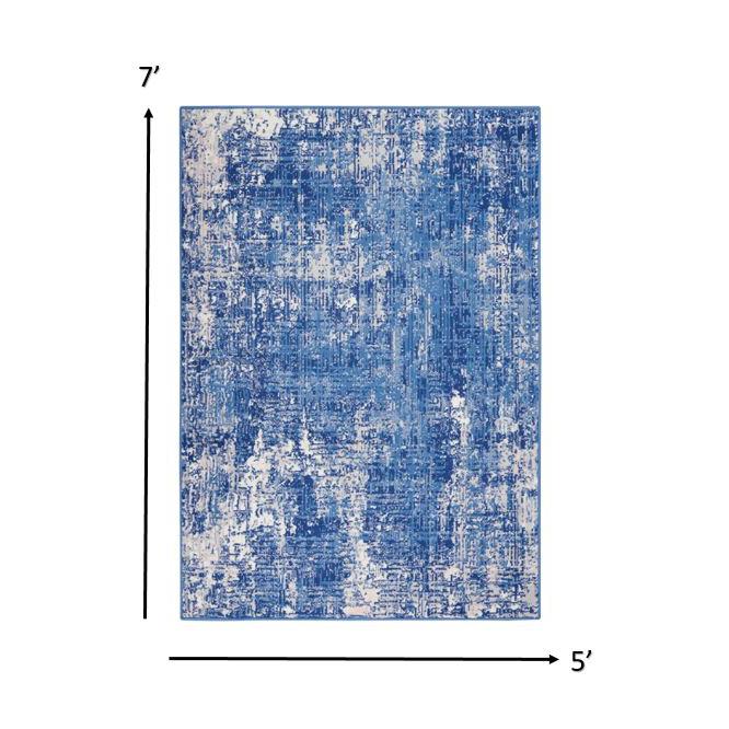 5’ x 7’ Blue and Ivory Abstract Splash Area Rug Blue Ivory. Picture 6