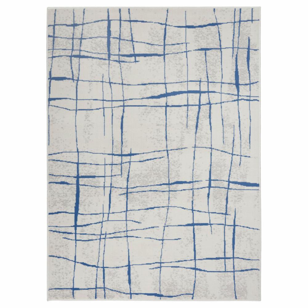 4’ x 6’ Ivory and Blue Irregular Grids Area Rug Ivory Blue. Picture 4