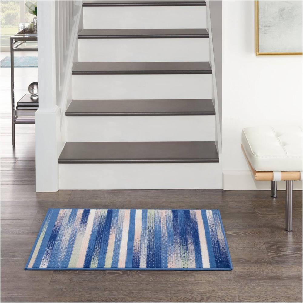 4’ x 6’ Blue and Ivory Halftone Stripe Area Rug Blue Multicolor. Picture 6