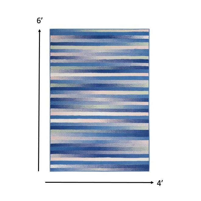 4’ x 6’ Blue and Ivory Halftone Stripe Area Rug Blue Multicolor. Picture 1