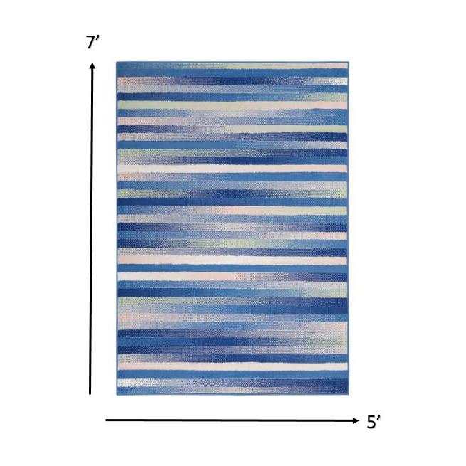 5’ x 7’ Blue and Ivory Halftone Stripe Area Rug Blue Multicolor. Picture 1