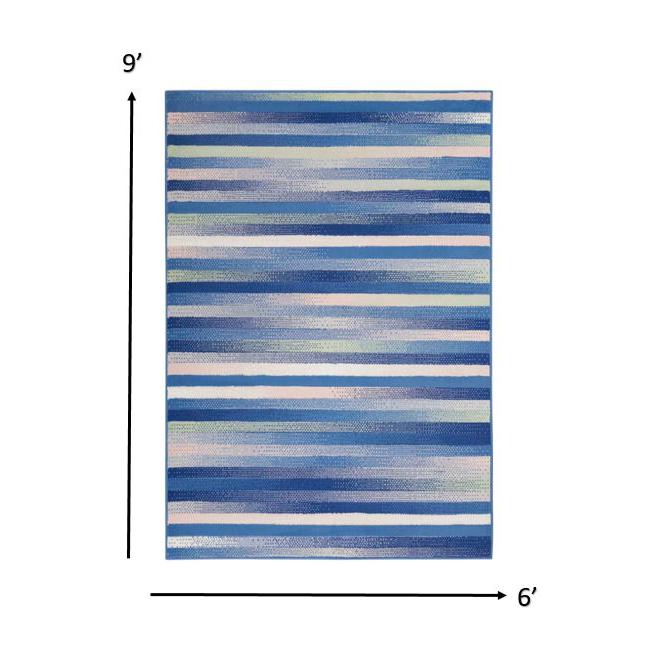 6’ x 9’ Blue and Ivory Halftone Stripe Area Rug Blue Multicolor. Picture 1