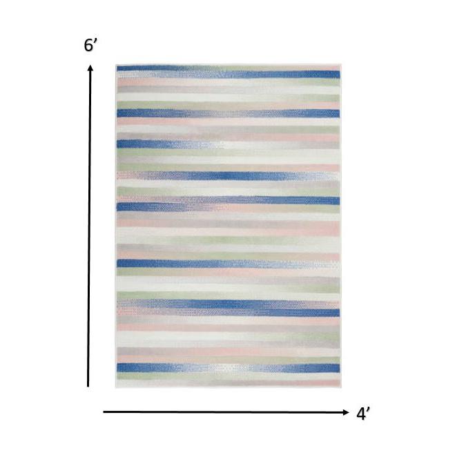 4’ x 6’ Ivory Halftone Stripe Area Rug Ivory Multicolor. Picture 1