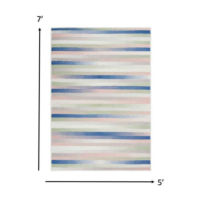 5’ x 7’ Ivory Halftone Stripe Area Rug Ivory Multicolor. Picture 1