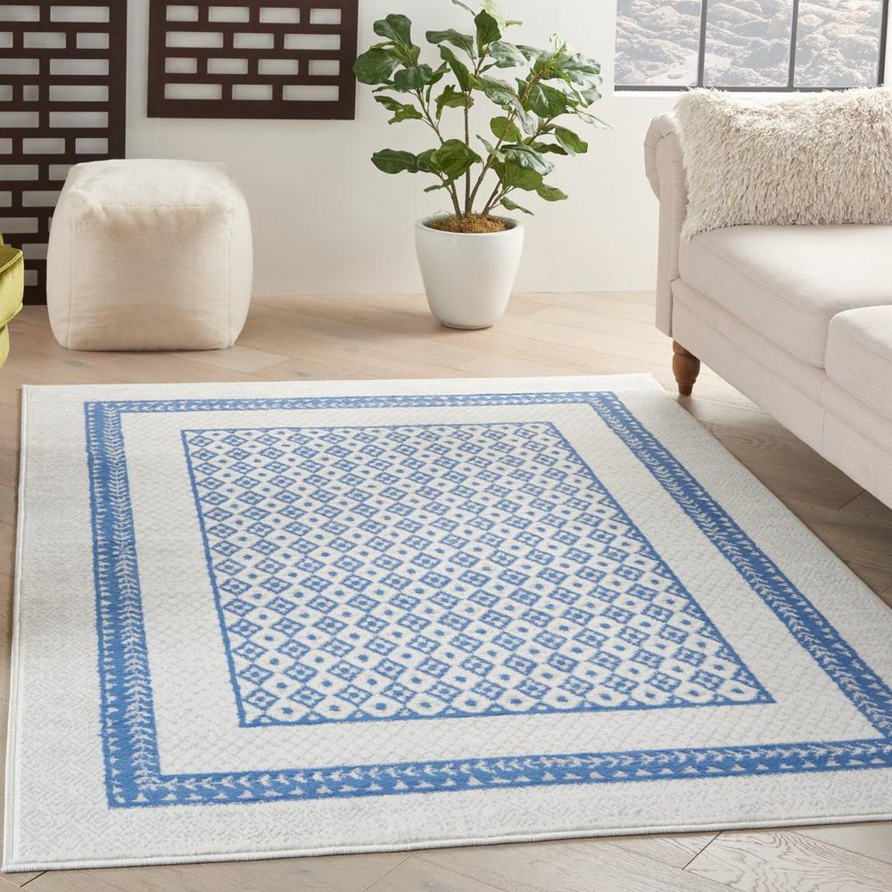 4’ x 6’ Ivory and Blue Geometric Area Rug Ivory Blue. Picture 3