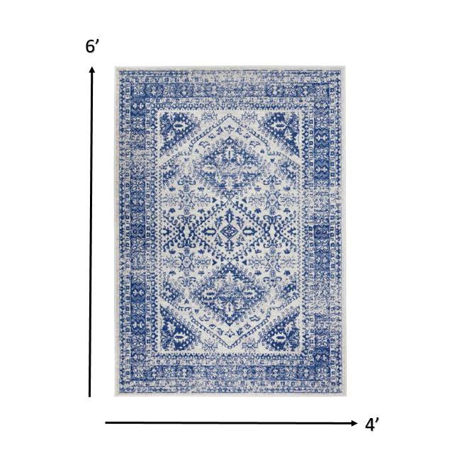 4’ x 6’ Ivory and Navy Geometric Area Rug Ivory Navy. Picture 6
