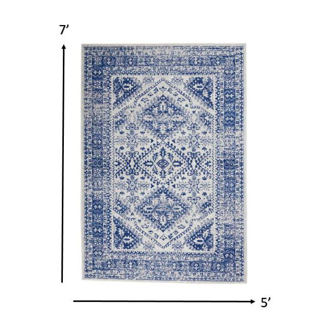 5’ x 7’ Ivory and Navy Geometric Area Rug Ivory Navy. Picture 6