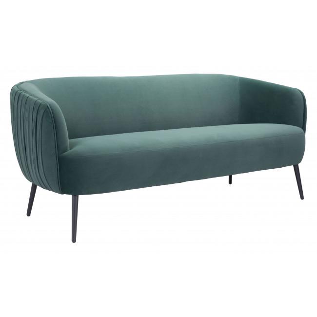 Glam Green Pleated Velvet with Black Sofa - 385938. Picture 1
