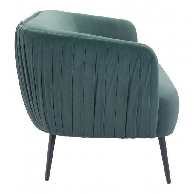 Glam Green Pleated Velvet with Black Sofa - 385938. Picture 2