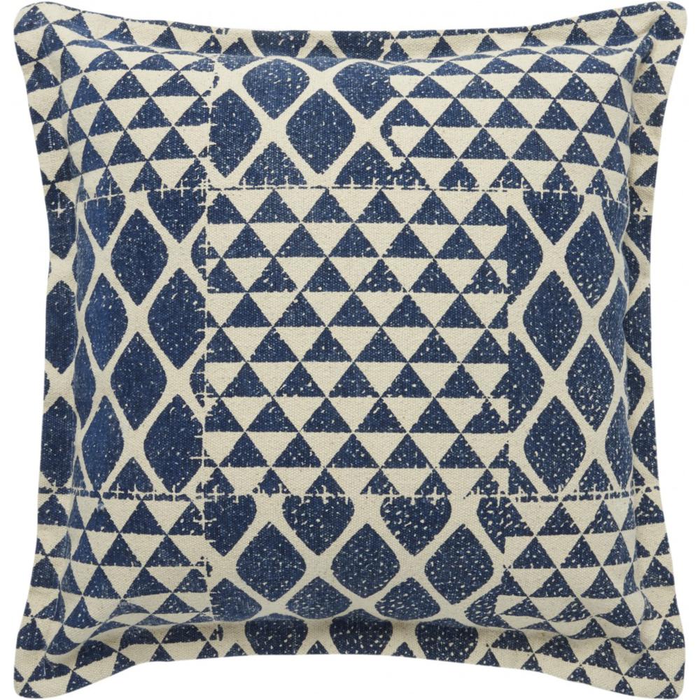 Indigo and Beige Patchwork Throw Pillow - 386101. Picture 1