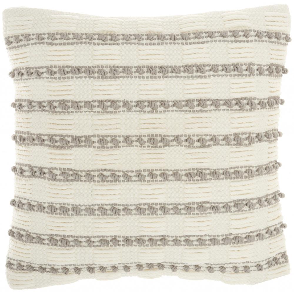 Light Gray and Ivory Textured Stripes Throw Pillow - 386184. Picture 1