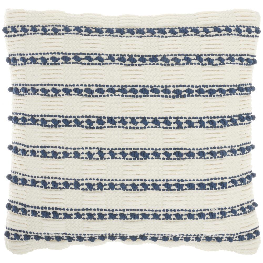 Navy Blue and Ivory Textured Stripes Throw Pillow - 386185. Picture 1