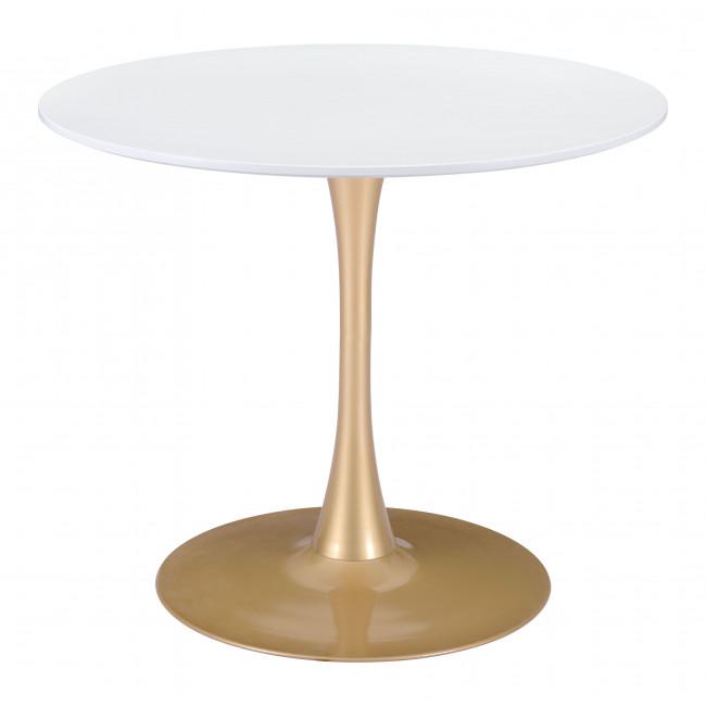 White on Gold Round Top Bistro Style Pedestal Dining Table - 386246. Picture 1