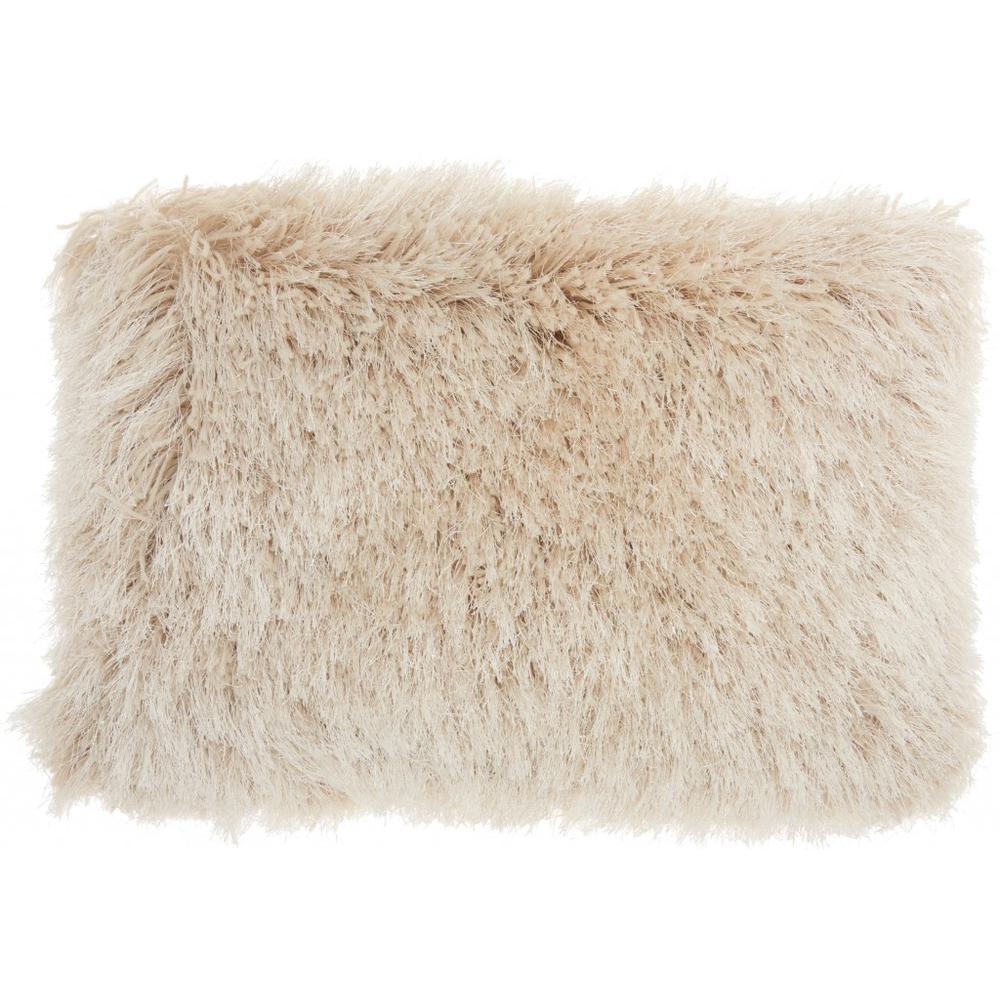 Beige Super Shaggy Throw Pillow - 386402. Picture 1
