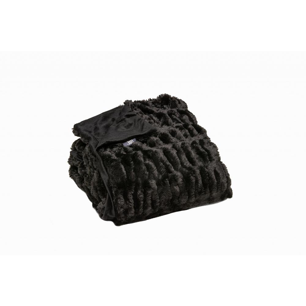 Chunky Sectioned Black Faux Fur Throw Blanket - 386753. Picture 1