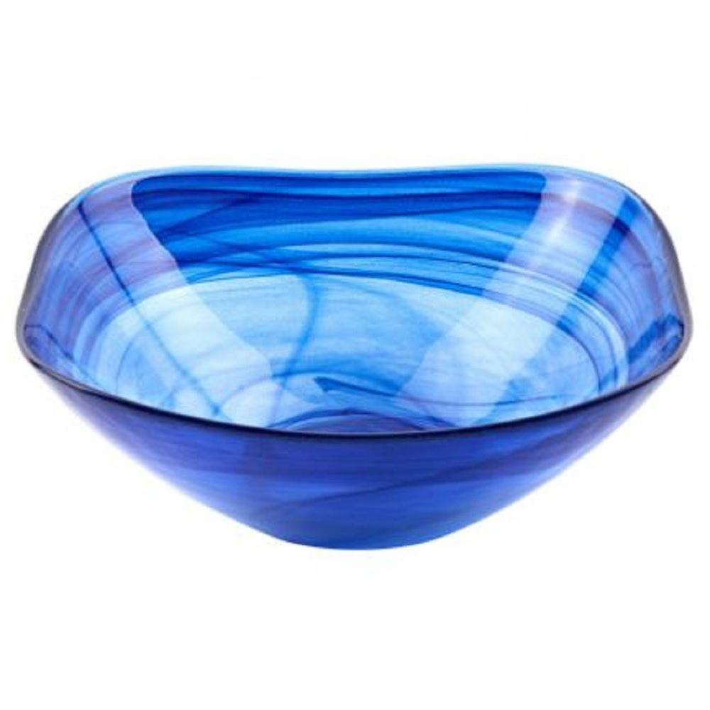 6" Contemporary Soft Square Blue Swirl Glass Bowl Set of 2 - 386763. Picture 1