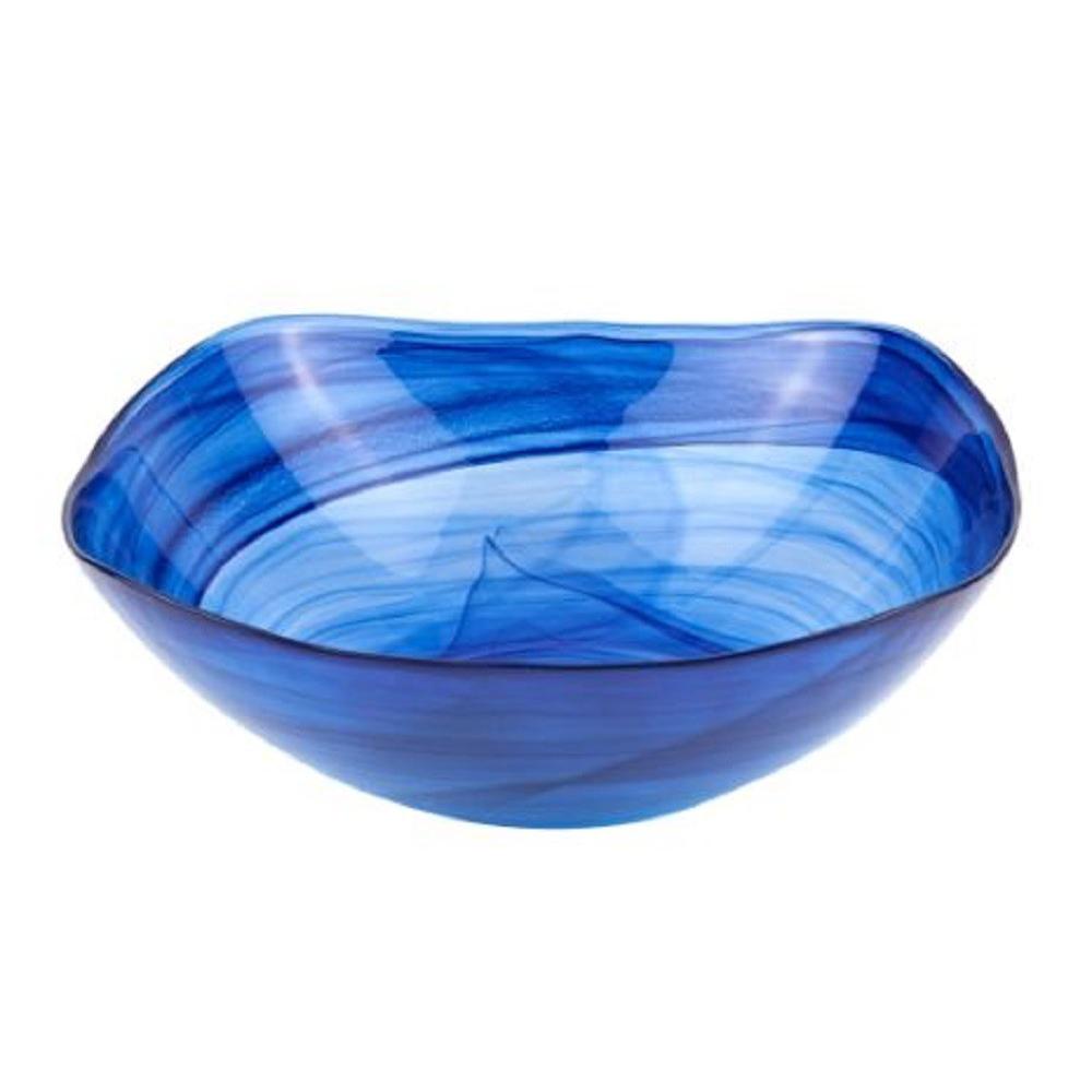 10" Contemporay Soft Square Blue Swirl Glass Bowl - 386764. Picture 1