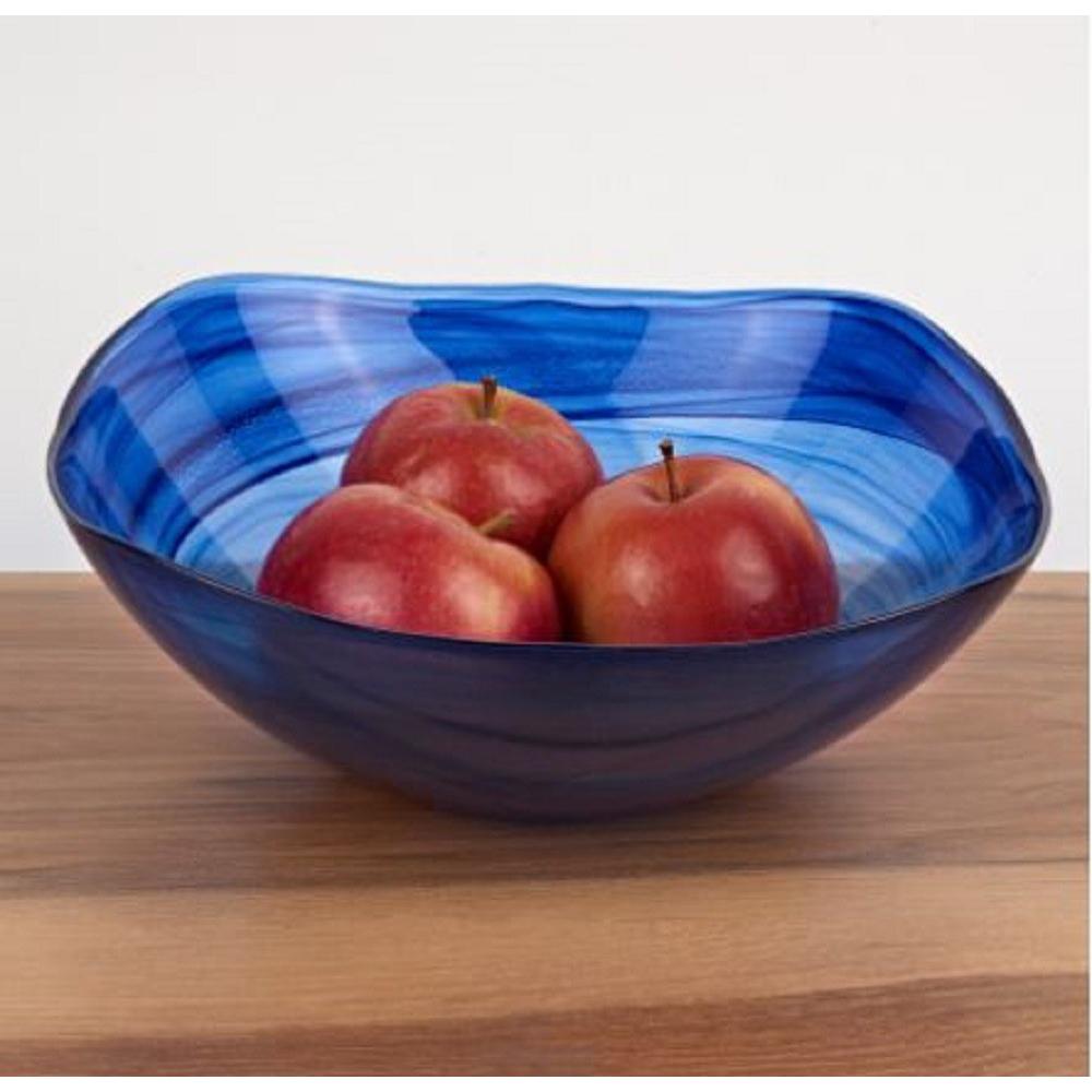 10" Contemporay Soft Square Blue Swirl Glass Bowl - 386764. Picture 2