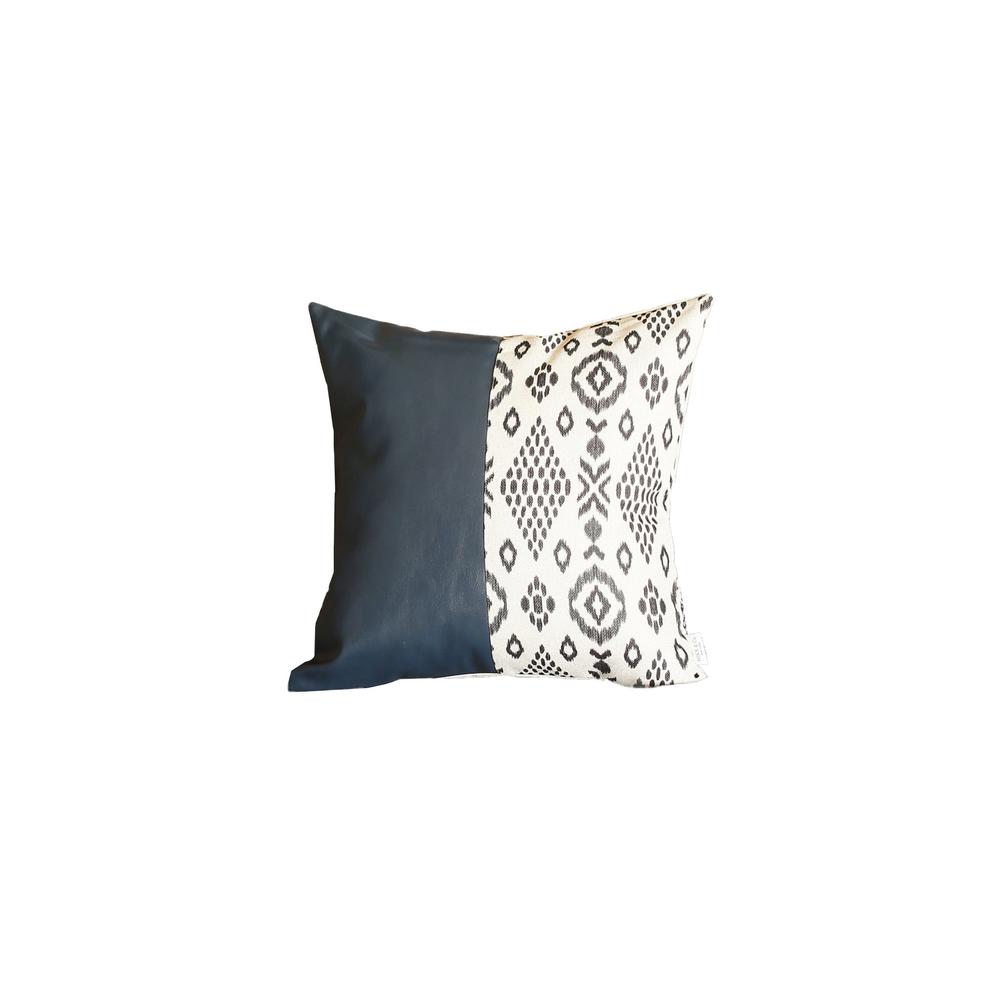 Bisected Eclectic Patterns and Spruce Blue Faux Leather Lumbar Pillow Cover - 386782. Picture 1