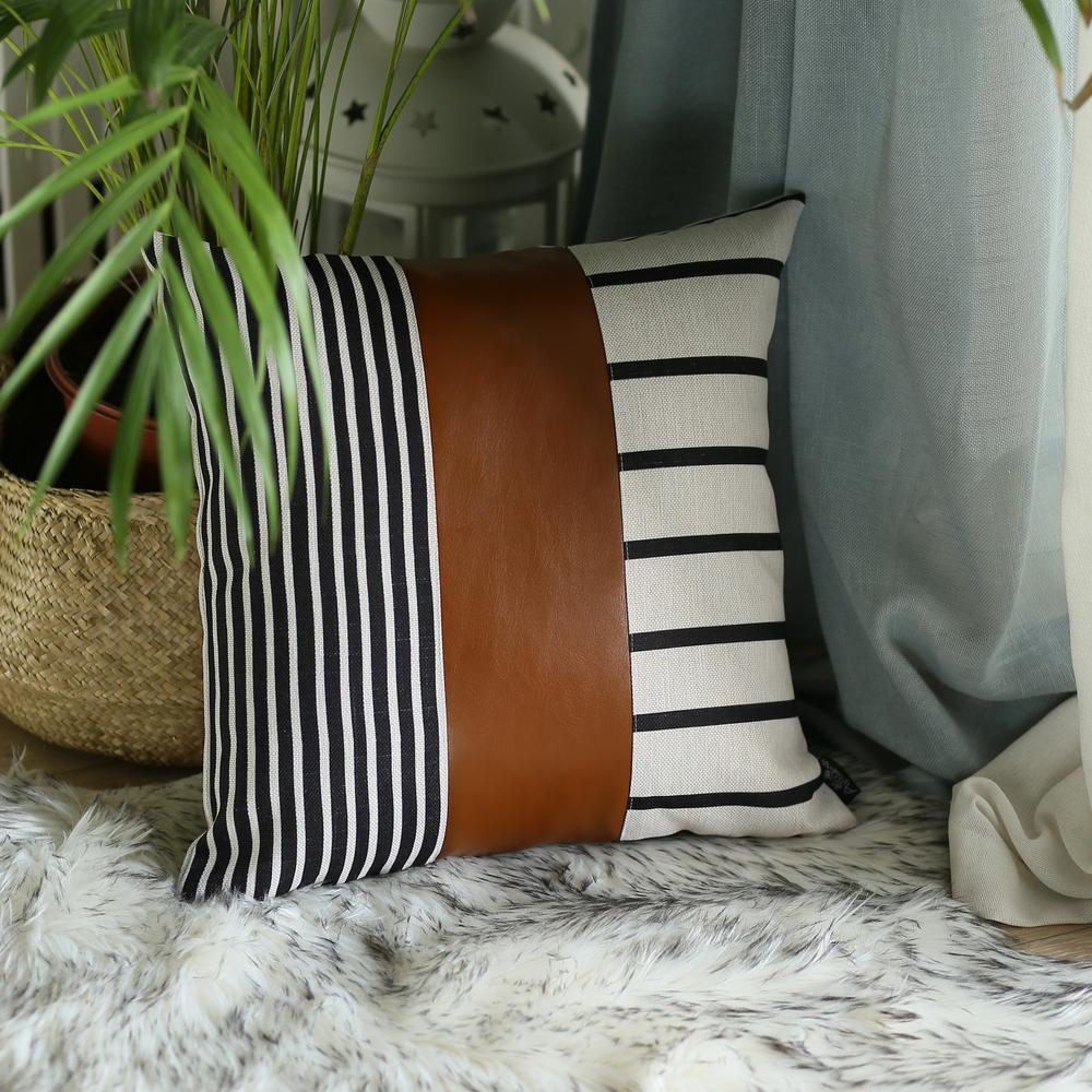 Faux Leather and Monochromatic Stripes Decorative Pillow Cover - 386785. Picture 4