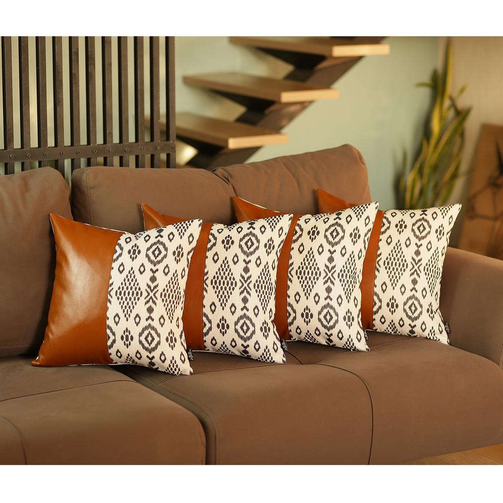 Set of 4 Black and White Tribal with Faux Leather Pillow Covers - 386826. Picture 1